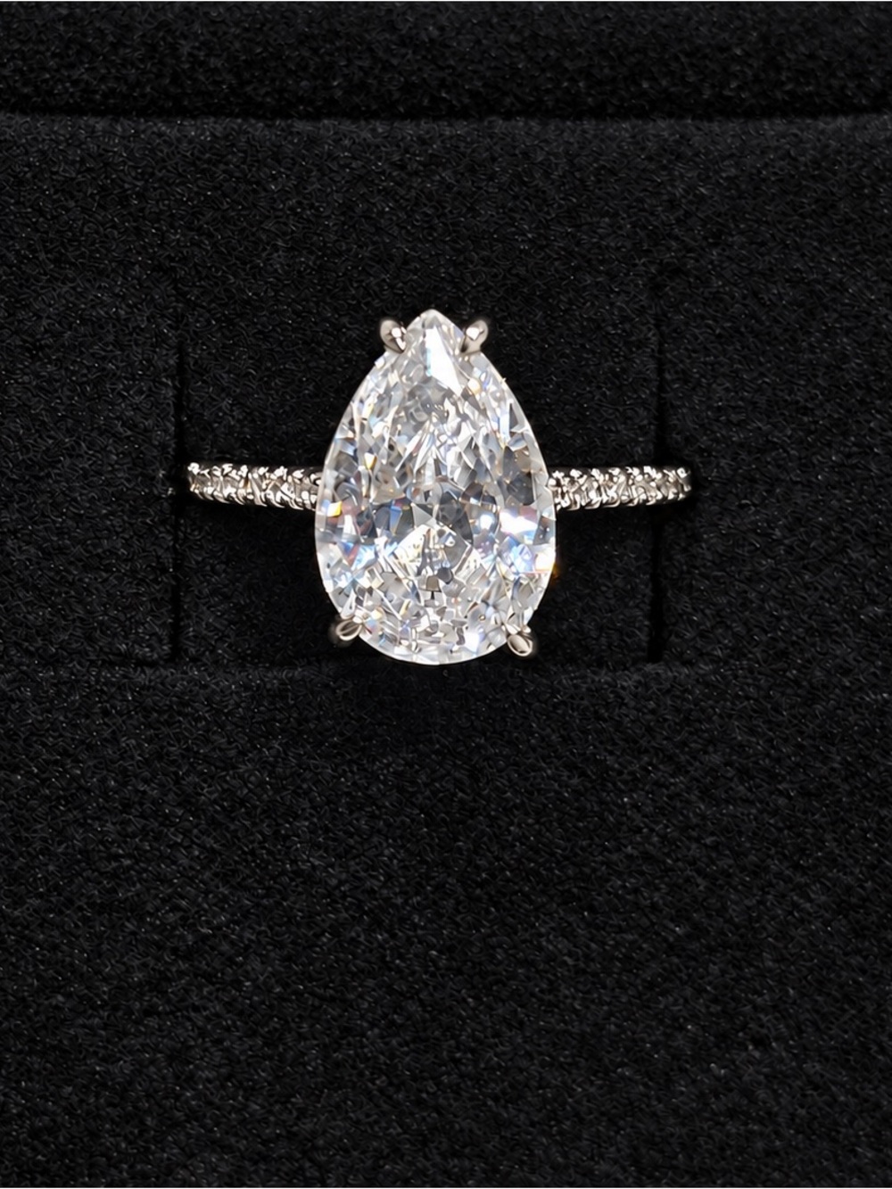 Pear-Shaped White Gold CZ Ring - Size 7